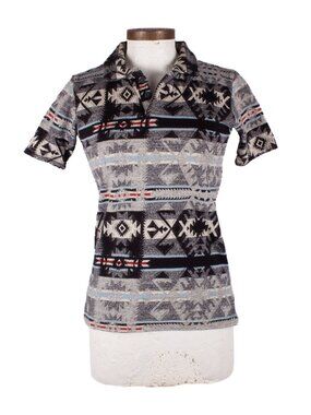 KAPITAL Multicolor  Ethnic Print Cotton Short Sleeve Polo Shirt Sz JP 1 S Japan